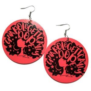 Expression Afro Unapologetically Dope Red Black Statement Dangle Wood Earrings